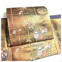 美品 菱形華文様 桐紋 金 黒 紫 正絹 袋帯 二重太鼓 作り帯 楽天市場】作り帯 二重太鼓の通販