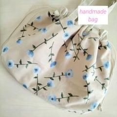 handmade　巾着トート　国産コットンリネンキャンバス　ラウンド