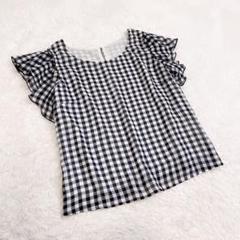 プロポーションボディドレッシング　ギンガムチェックブラウス　白黒　ノースリーブ