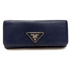 PRADA プラダ 二つ折り 長財布 ネイビー ゴールドロゴ サフィアーノ