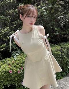 andmary Jozy ribbon flare mini dress - メルカリ