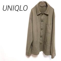 UNIQLOオリーブグリーン 長袖シャツ コットン混紡　フロントボタン
