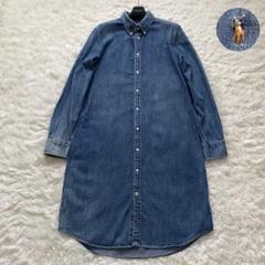 ラルフローレン　大きいサイズ　鹿の子　ポニー刺繍　デニムワンピース　インディゴ ラルフローレン 大きいサイズ 鹿の子 ポニー刺繍 デニム