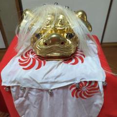 日本舞踊小道具 連獅子 獅子頭 金獅子 白毛 親　しころ絹 日本舞踊小道具 連獅子 獅子頭 金獅子 白毛 親 しころ絹 - メルカリ