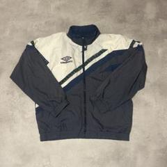 90s Y2K アンブロ ナイロンジャケット M ネイビー アイボリー 刺繍ロゴ