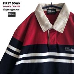 【人気再熱】90sファーストダウンFIRST DOWNロゴ刺繍ラガーシャツ一点物