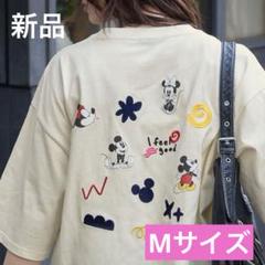 ディズニー　ミッキーとミニー刺繍オーバーサイズTシャツ　アイボリー　ユニセックス