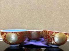 小野珀子　金襴手　煎茶碗　五客　共箱
