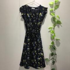 【AG by aquagirl】ワンピース 花柄 紺系 M　フレアシルエット