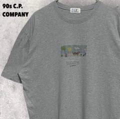 90s C.P.COMPANY ボックスロゴ 半袖で Tシャツ アニマル グレー