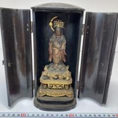 専用　時代　木彫　厨子入弁財天　高さ22cm 東H6-0326①トヒル 厨子入木彫彩色弁財天 – 古美術西川