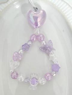 パープルハート〰︎︎ビーズストラップ 約14cm B255