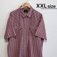 USA古着　ウエスタンシャツ　半袖　XXL　レッド　赤　ストライプ　パールボタン