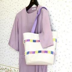 ハンドメイド　バケツ型トートバッグ　カラフルフリンジ