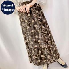 vintage ヴィンテージ レトロ古着 花柄ロングスカート マキシ丈 黒 総柄