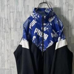 トラックジャケット PUMA レアデザイン ブラック×ブルー柄 メンズL