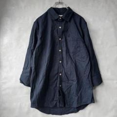 美品☆スティールブラウン 麻混 リネンシャツ ネイビー L 長袖シャツ