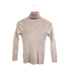 新品 ニット ベージュ S リブ編み タートルネック シンプル 秋冬 美品