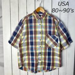USA古着 80～90s インド綿 マドラスチェック×エスニック柄シャツ