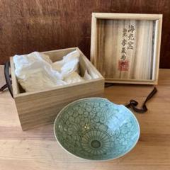 海光窯 李晟均作 高麗青磁 花文 韓国陶工作品 共箱 茶道具 金