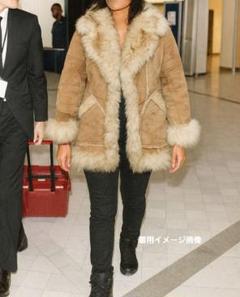 美品✨リアルファーコート　ロング毛皮　フレア　裏地総柄　ブラウン　XL相当 リアルファーコート