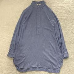 45R｜千鳥柄チュニックワンピース　プルオーバーシャツ　ブルー　レーヨン
