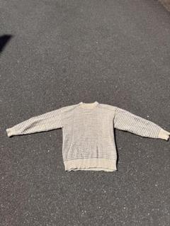 ベージュ 編み目模様 長袖ニットセーター