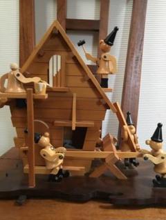 レトロ オルゴールSankyo 木製アンティークからくり 小人