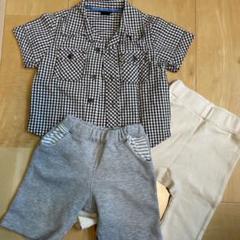 【８０上下セット】babyGap チェック半袖シャツ、半パン、レギンス（新品）