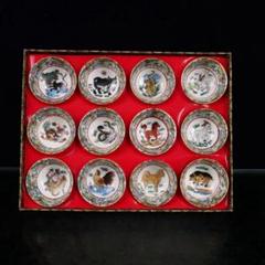 景徳鎮 陶器パステル十二支図カップセット 装飾品 現代工芸品 美術品 置物 景徳鎮 陶器パステル十二支図カップセット 装飾品 現代工芸品