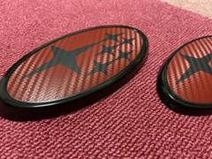 スバル エンブレム 赤黒 6連星 カーボン柄 グリルトランク 2枚 希少レア