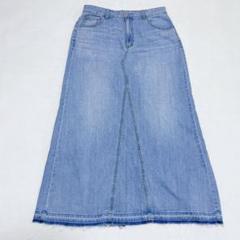 デニムAラインロングスカート(XL)切りっぱなし　リメイク風　大人カジュアル