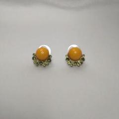ピアス オレンジ 黄緑ビジュー 華やか