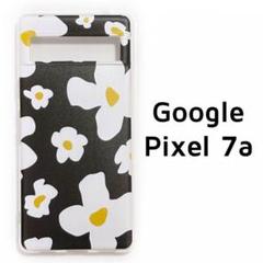 Pixel7a カバー クリア 黒白 花 透明