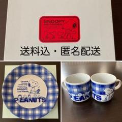 【週末特価】スヌーピー チェック柄 ミート 皿 1枚と マグカップ ペア