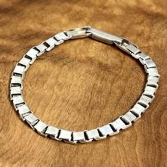 USヴィンテージ シルバー レトロ ボックス プレートブレスレット