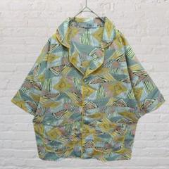 Chin's マルチカラー 幾何学模様 柄シャツ オープンカラー レア ボタン