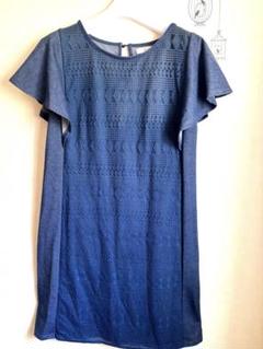 grove レースデニム ワンピース M フレア袖 美品 ストレッチ生地