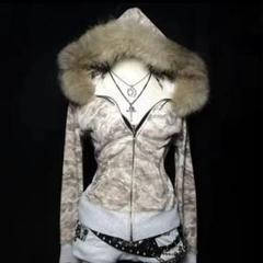 Y2K カモ柄　ファーフーディー　camouflage fur Parker Y2K カモ柄 ファーフーディー camouflage fur Parker - メルカリ