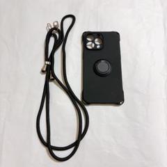 iPhone14ProMaxケース ショルダーストラップ付き リング付き 黒