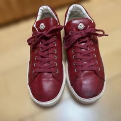 MONCLER 赤 レザー スニーカー - メルカリ