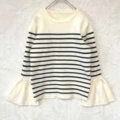 神戸レタス♦︎ニット トップス S ボーダー フリル袖 タグ付き アイボリー 黒