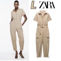 新品 ZARA 定価8,590円 ベルト付 カーゴ ジャンプスーツ L 1点
