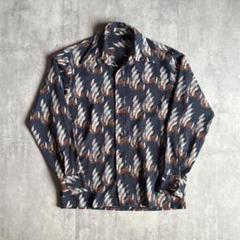 【70s vintage】アロハシャツ　長袖シャツ　羽　デカ襟　古着