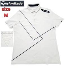 TaylorMade ホワイトメンズ ポロシャツ M　ラインプリント 肩ロゴ