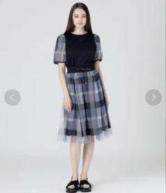 ブルーレーベル　 チェックワンピース Aライン ブルー　34 Sサイズ ブルーレーベルクレストブリッジ⭐️フレア チェック シャツ