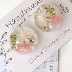 【再販】スターフラワー かすみ草 パープル パール ピアス