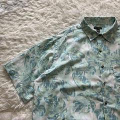 【2XL】アロハシャツ 青緑 白 リーフ 葉 ヴァンヒューゼン 半袖 夏 ボタン