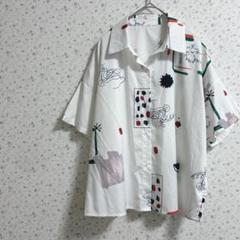 a433 柄シャツ ホワイト なめらか素材 半袖