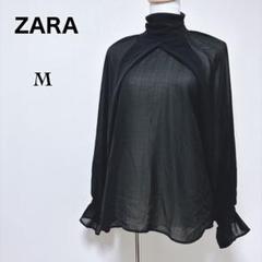 【ザラ】美品 ボリューム ベルスリーブ シースルー シフォンブラウス M